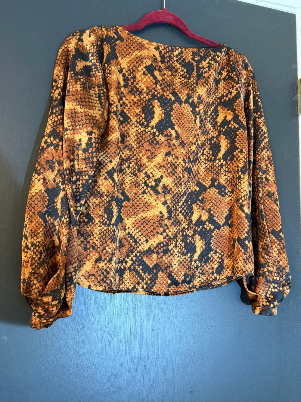 Ann Taylor Rust Orange and Black Snake Print Blouse XS